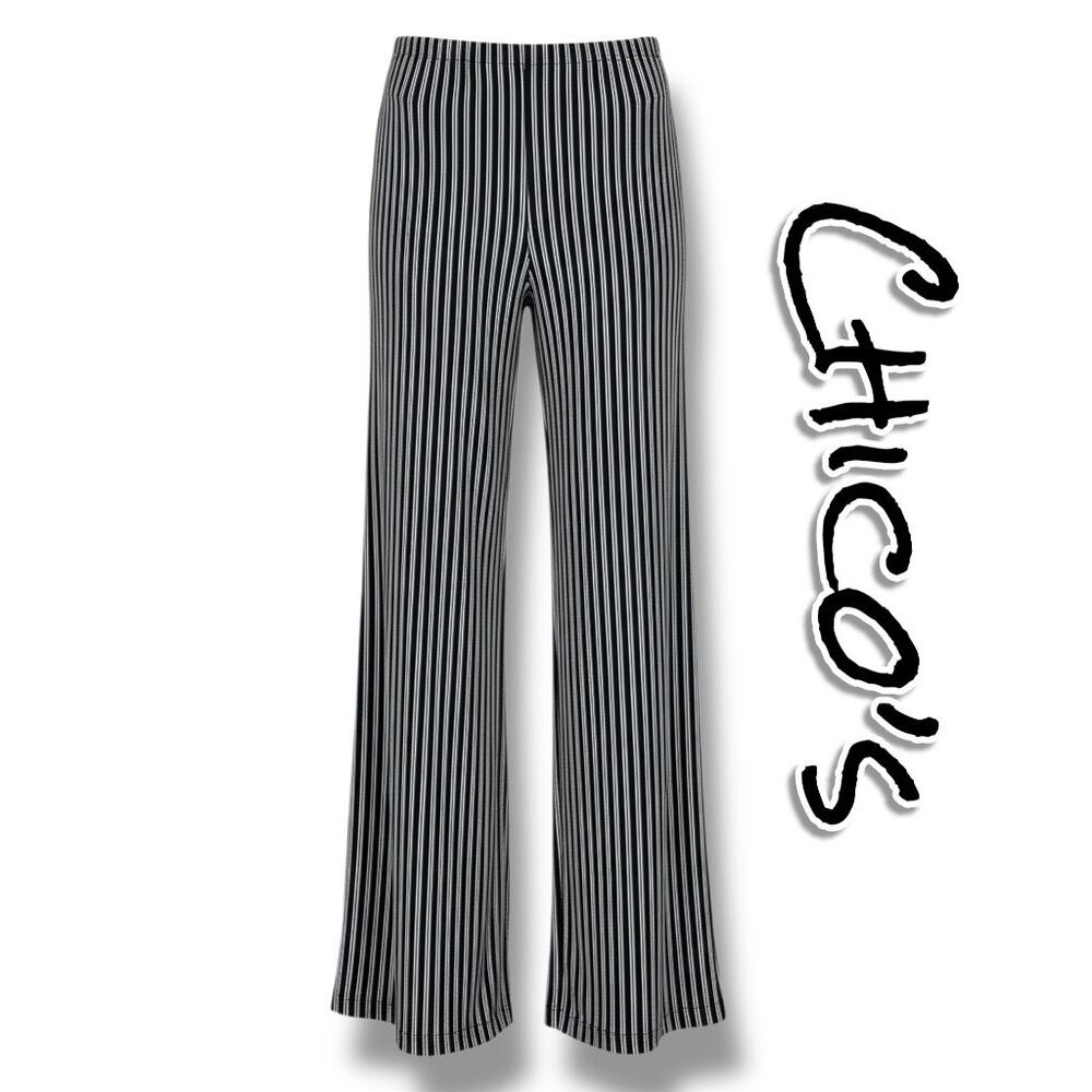 Chico’s Perry Palazzo Pants Moonlight Stripes NWT XL 16/18 Pull-On Wide Leg